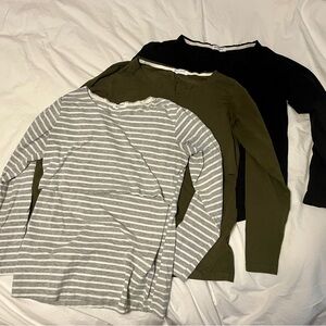 Bundle of 3 Striped and Solid Nursing Long Sleeve Tops